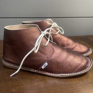 Monkey Feet Metallic Bronze Copper Lace UP Moccasin Leather Boots Womens Size 8